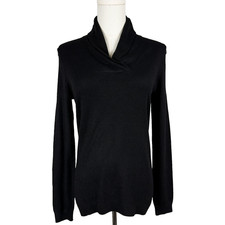 L.L. Bean Small 100% Cashmere Sweater Collar V-Neck Black RENEWED picture