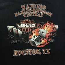 Harley Davidson Y2K VTG Houston, TX T-Shirt Sz L USA Aces Dice Flames Graphic picture