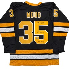 Autographed/Signed Andy Moog Boston Black Hockey Jersey Beckett BAS COA picture