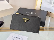 Prada Saffiano Leather Card Holder Zip Coin Pocket 6 Card Slots Unisex Wallet 8× picture