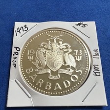 1973 Barbados $5 Five Dollars Silver Proof KM#16a 80% Silver Franklin Mint picture