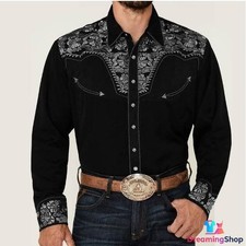 Men's Western Cowboy Shirt Long Sleeve Retro Printing Casual Buttons Down Shirts picture