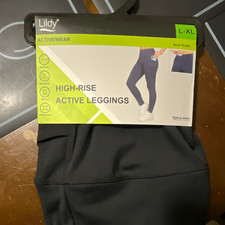 Lildy Women’s High-Rise Black Leggings Quick Dry Wicking Back Pocket L picture