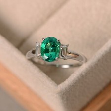 2.70 Ct Natural Emerald Diamond Engagement Wedding Ring 14K White Gold Size 6 picture