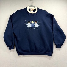 VTG Morning Sun Sweatshirt Womens Blue PL Blue Embroidered Three Angels Grandma picture
