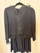 Vintage St John Evening Black Santana Knit Jacket & Skirt Set Size 2 Sequin picture