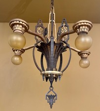 Vintage Lighting 1930s extraordinary Deco chandelier. THREE sconces. By Markel picture