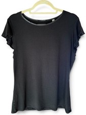 T Tahari Black Flutter Cap Sleeve T-Shirt - Size L - NWT picture