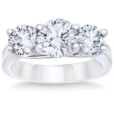 3 1/4Ct TW Round Diamond Three Stone Engagement Ring 14k White Gold Lab Grown picture