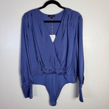 New Quince Women's L Washable Stretch Silk Surplice Bodysuit Moonstone Blue picture