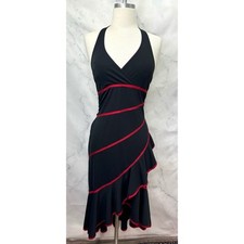 Vtg Y2k Asymmetrical Venus Dress S Halter Ruffled Tiered Vamp Goth Black Bratz picture