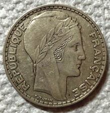 1933 FRANCE - 20 FRANCS - TURIN - LAUREATE HEAD - .437 Oz SILVER - BEAUTY picture