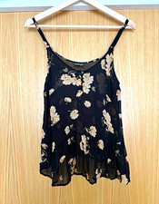 Topshop Women’s 10 Blouse Black Floral Chiffon Sheer Cami Scoop Neck Button picture