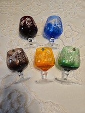 Vintage Polish Crystal Cut to Clear Colored Set of 5 Wine Stem Glasses picture