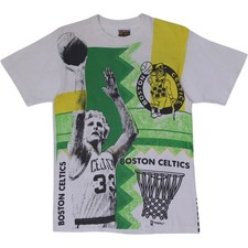 Vintage 1990s Fruit of the Loom Boston Celtics Larry Bird AOP TShirt USA Made M picture