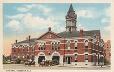 c.1916 Bessemer Ala. City Hall, Firetrucks.  C-T American Art Postcard picture