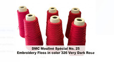 6 Vintage DMC Mouliné Spécial No. 25 Embroidery Floss 100g Cone Color 326 France picture