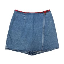 90s Vintage My Michelle Blue Jean Denim Skort Tartan Trim 13 Grunge Punk Preppy picture