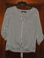 The Limited Women's Black/White Striped Button Up 3/4 Sleeve Blouse Size S picture
