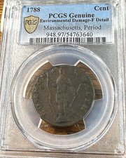 1788 Massachusetts Cent w/Period PCGS Fine Dets. Nice BN Best Price Ebay* CHRC picture