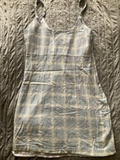 Forever 21 Light Blue White Plaid Mini Dress Square Neck Zip Strappy S picture
