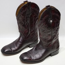 VTG Montana Genuine Ostrich Skin Western Boots Burgundy Brown Men 10.5EE X-Wide picture