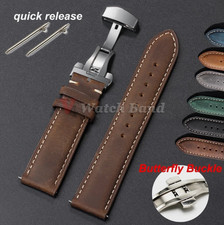 Genuine Calfskin Leather Watch Band 18mm 20mm 22mm Butterfly Buckle Strap picture