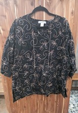 Maggie & Max Women’s 2X Black Embroidered Floral Cotton Boho Tunic Top Beaded... picture
