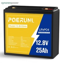 12V 25Ah LiFePO4 Lithium Battery Built-in BMS Protection 5000+ Cycle POERUNI NEW picture