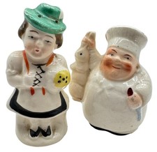 Vintage Chef & Maid Ceramic Salt & Pepper Shakers Set Japan Hand-Painted picture