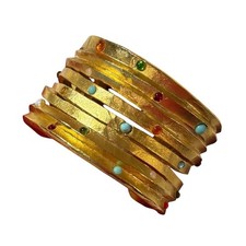Cecile et Jeanne Paris Vintage Gold Cuff Large 24K Jewelry Statement Art To Wear picture