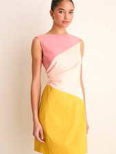 Tuckernuck Women's Colorblock Silk Satin Shift Dress Sleeveless Boat Neck M picture