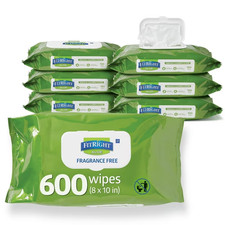 *6 pks* FitRight ALOE UNSCENTED 600 Ct Personal Wipes 8x10, 100Shts Each picture