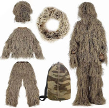 Tan 5 in 1 Ghillie Suit Camouflage Hunting Apparel Woodland Desert Jungle Huntin picture