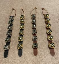 SLEIGH BELLS LEATHER Christmas Hanging Leather Brown 6 Bell Leather Strap Jingle picture
