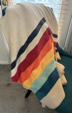 Pendleton Mount Foraker Throw Blanket 72” x 46.5” Rainbow & Beige Fleece Plush picture