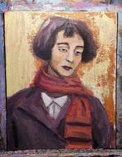 Original Outsider Female Portrait Painting on Canvas Board 8x10 picture