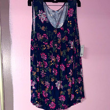 Croft & Barrow Women’s XL Navy Floral Sleeveless V-Neck Knit Chemise Nightgown picture