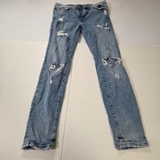 Forever 21 Men Light Wash Distressed Slim Ripped Jeans Size 32x31 Blue Denim picture