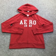 Aeropostale Hoodie Sweatshirt Mens Medium Red Full Zip Fleece AERO 1987 Graphic picture