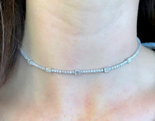 3.04 ct YELLOW gold baguette diamond tennis adj choker necklace -appraised $7495 picture