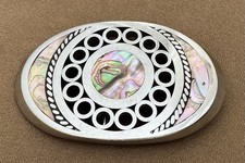 Rare Vintage Handcrafted Stainless Steel Abalone Inlay Western Belt Buckle picture