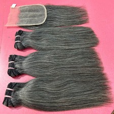 Grey Human Hair bundles with closure picture