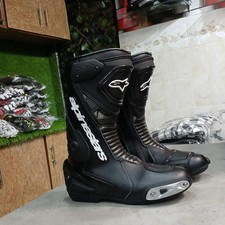 Handmade Alpinestar R Vented Motorcycle Boots Premium Black Leather Racing Shoes picture