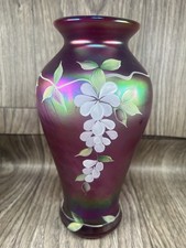 Fenton 2003 Heirloom Optics Collection Ruby Iridescent Hand Painted Vase picture