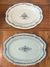 PAIR of 2  Antique French Rouen Faience Earthenware Glazed Cul Noir Platters picture