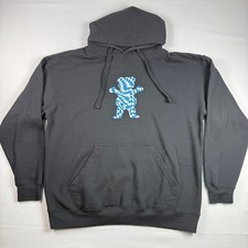Grizzly Griptape Mens XL Hoodie Black Blue Checkered Bear Logo Skate Pullover picture
