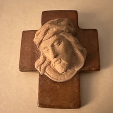 Vintage Hand Carved Wooden  German Cross Crucifix Christian Germany 3”x2” picture