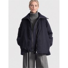 COS Navy Down Puffer Jacket Oversized Zip Ribbed High Collar Size M Scandinavian picture