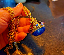 1928 Fob Blue Cabochon Pendant Necklace Victorian Revival HTF picture
